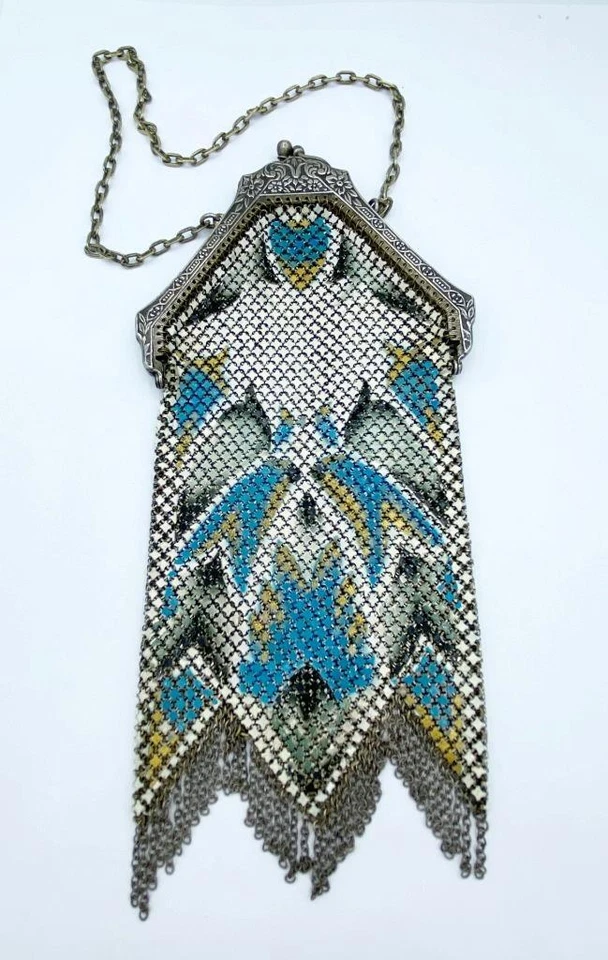 Cartera antigua Art Deco Mandalian esmalte malla aleta con marco floral ornamentado Foto 1 de 4