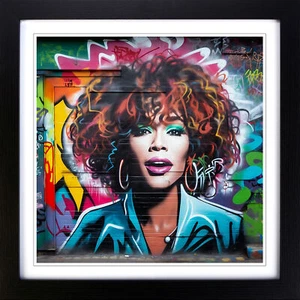 Whitney Houston Graffiti Kunst Gerahmte Leinwand Wandbild Kunstdruck Poster Bild - Bild 1 von 6
