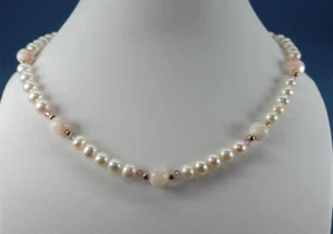 Collar de perlas FW y mop rosa suave oro 14k 16 pulgadas - Imagen 1 de 6