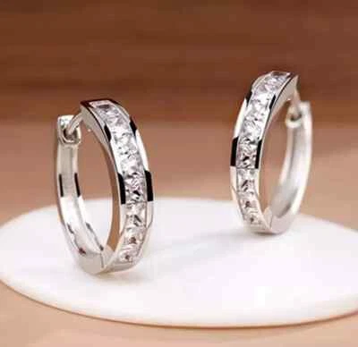2Ct Princess Cut Lab-Created Diamond Huggie Hoop Earrings 14k White Gold Plated - Image 1 of 2