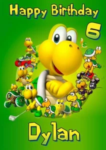 TARJETA DE FELICITACIÓN PERSONALIZADA KOOPA TROOPA SUPER MARIO CUMPLEAÑOS CUALQUIER OCASIÓN - Imagen 1 de 3