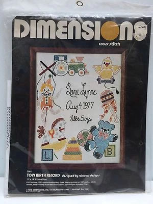 Dimensions Cross Stitch Kit Toys Birth Record Personalized 1978 Vintage NIP - Image 1 of 3