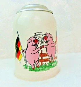 Rastal Stoneware Beer Stein Zinn 95% Germany America Pigs Pewter Lid 0.5 L - Picture 1 of 11