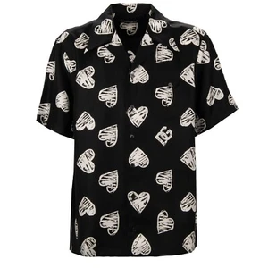 DOLCE & GABBANA DG Logo Heart Short Sleeve Silk Shirt Black White - Picture 1 of 5