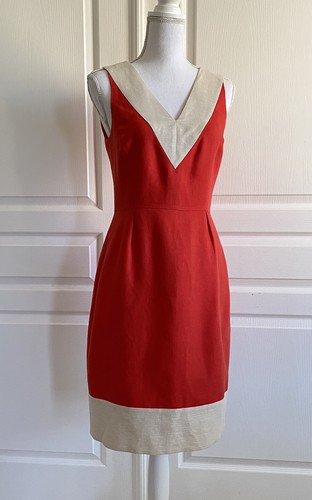 Abito Kate Spade James in lino senza maniche colorblock taglia 6 rosso beige $495