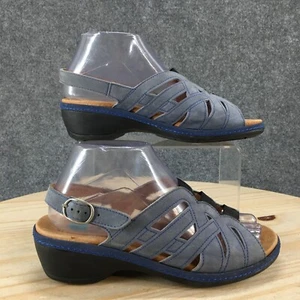 Spring Step Sandals Womens 38 Casual Open Toe Slingback Wedge Blue Leather - Picture 1 of 18