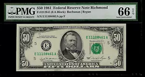 US 50 Dollars 1981 PMG 66 EPQ UNC Fr #2120-E FRN Richmond Buchanan/Regan - Picture 1 of 4