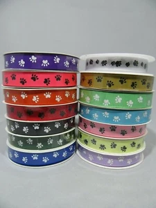 2 metre or Full Roll (20 mtrs) 10mm 16mm Paw Print Grosgrain Ribbon Dog Ribbed  - Picture 1 of 20
