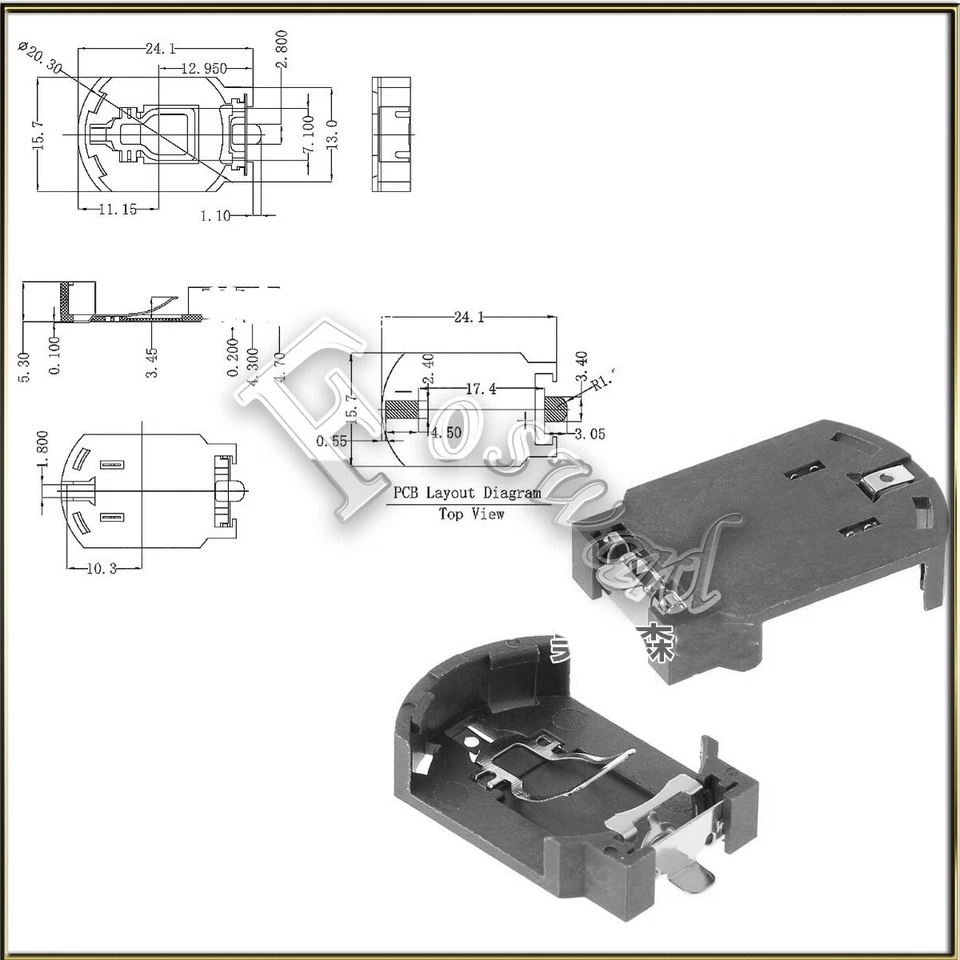 3V CR2032/CR2025 COIN CELL SMT BATTERY HOLDER BS-8 GOLD-PLATED BLACK FOR PCB - Image 1 of 1
