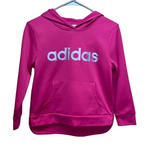 Adidas Pink & Silver Pull Over Hoodie Sweatshirt Girls Large 14 - Picture 1 of 4