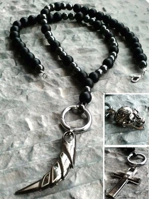 Collana onice opaco teschio croce dente teschio girocollo collana ematite - Immagine 1 di 4