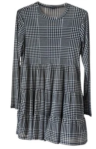 Lily Rose Mini Dress Long Sleeve Houndstooth Print Dress Size Medium 33” Length - Picture 1 of 10