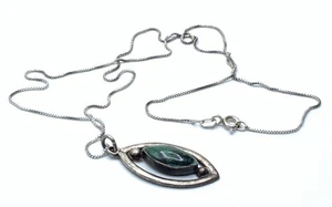Collar Colgante Vintage Taxco México Plata Esterlina Brillante Piedra Fusquita - Imagen 1 de 9