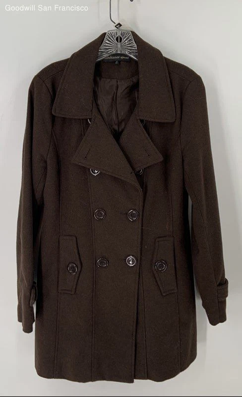 Ambiance Apparel Brown Wool Blend Long Sleeve Double Breasted Womens Peacoat M - Image 1 of 4