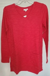 New J. Jill Womens Sz XSP 100% Cotton V-Neck Knit Tunic Sweater Pullover Red - Foto 1 di 4