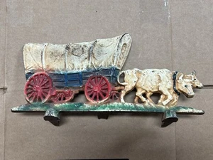 Vintage Hubley 222 Cast Iron Western Covered Wagon Conestoga Oxen Lamp Door Stop - Picture 1 of 6