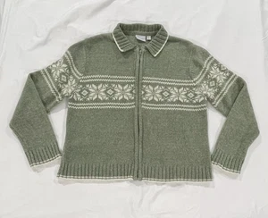 Cárdigan Suéter Vintage Cremallera Completa Sage Fair Isle Esquí Sonoma Collar Talla Grande - Imagen 1 de 8