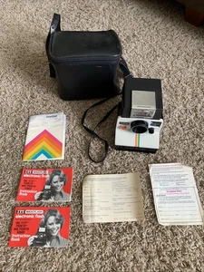 VTG Polaroid Rainbow Stripe One Step Land Instant Camera, ITT Magic Flash & Case - Picture 1 of 21