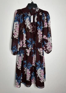 Vestido para mujer Ann Taylor borgoña floral manga larga abullonada hasta la rodilla talla pequeña - Imagen 1 de 9