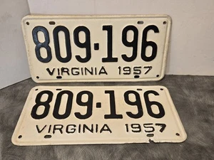 Vintage Pair, 1957 Virginia License Plates - Picture 1 of 9