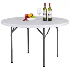 4 Ft Portable Plastic Folding Card Table Round Utility Table for Camping Dining - Picture 1 of 24