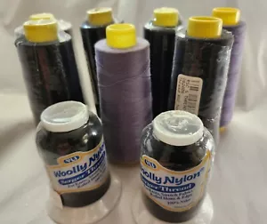 Lot Of 9 Rolls Serger Nylon Sewing Thread Black, Gray, Lilac Cones - Picture 1 of 2