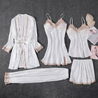 5PCS Women Lace Satin Silk Pajamas Lingerie Set Sleepwear Nightwear Loungewear