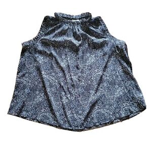Gap Shirt Womens Small Muted Black Paisley Sleeveless Ruffle Neck Oversized Top