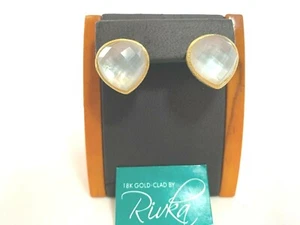 Rivka Friedman Rock Crystal Stud Earrings 18k Satin Yellow Clad  - Picture 1 of 4