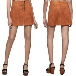 BCBGeneration Faux Suede Lace Up Mini Skirt In Color Spice Size 2 NWT - Picture 1 of 12