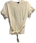 Gina Tricot Top Size M Or Eur 38 Off White Textured Cap Sleeve Ruffles Tie Belt