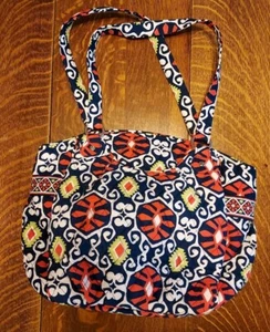 Vera Bradley Tote Double Handle Zip Top  2 Outer Pockets Blue White Orange Green - Picture 1 of 15