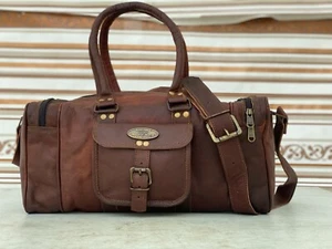 Leather Men Travel 16 Inch Gym Bag Luggage Duffel Genuine Vintage New - Picture 1 of 6