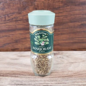 Vintage Schilling Spice Marjoram Glass Jar Green Lid  collectible - Picture 1 of 6