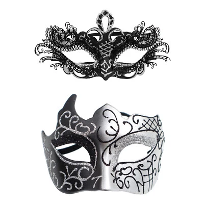 2pcs Couple Masquerade Masks Men Women Half Face Masks for Halloween Mardi Gras - Image 1 of 2