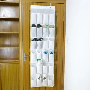 24 POCKET OVER THE DOOR HANGING SHOE HOOK SHELF RACK HOLDER STORAGE ORGANISER UK - Picture 1 of 5