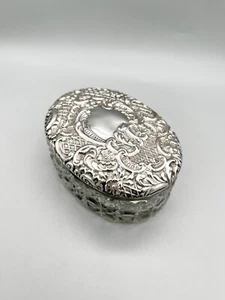 EDWARDIAN CUT GLASS DRESSING TABLE POT w/ STERLING SILVER LID, H WILLIAMSON 1901 - Picture 1 of 6