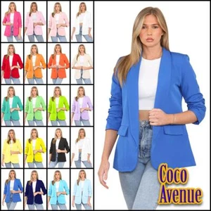 Blazer de manga acanalada para damas totalmente forrado cuello liso informal chaqueta de oficina top - Imagen 1 de 97