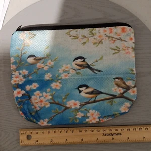 Cherry Blossom Birds Zip Cosmetic Makeup Bag Purse Gift AUS Free Postage - Picture 1 of 3