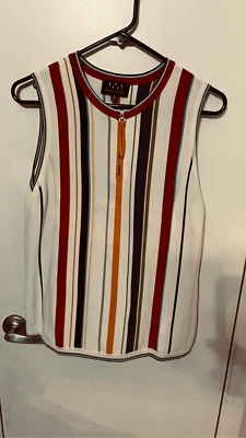 Suéter David Meister Rojo Rayas Sin Mangas Media Cremallera Talla L Foto 1 de 4