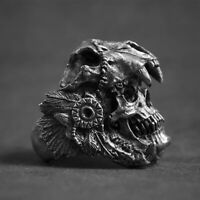 Unique Trending  Double Skull Punk Gothic Silver Plated Rhinestone Ring