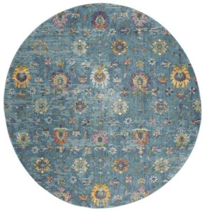 7' Round (6'7") Transitional Traditional Blue Area Rug **FREE SHIPPING** - Picture 1 of 3