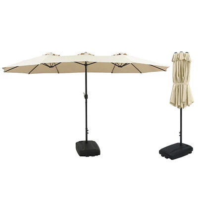 AJP DISTRIBUTORS 15FT Double-Sided Outdoor Sun Shade Backyard Patio Umbrella Beige w/ Crank Base