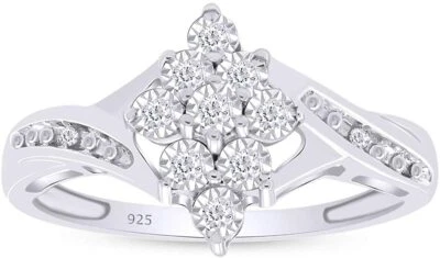 Anel de noivado redondo de diamante natural folheado a ouro 14k prata 0,05 quilates - Imagem 1 de 4