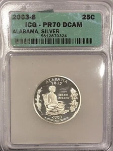 2003 S Silver 25C Alabama State Quarter PR70DCAM ICG - Picture 1 of 2