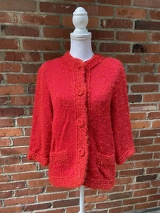 Vintage Bullocks Wilshire Boucle Red Cardigan Sweater Jacket - Picture 1 of 11
