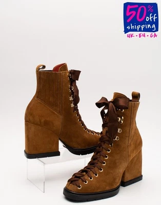 PVP €1059 SANTONI Gamuza Cuero Botines US7 UK4 EU37 Con Cordones Hecho en Italia Foto 1 de 4