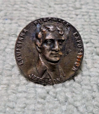 Antique Metal Picture Button JEFFERSON LOUSIANA PURCHASE EXPOSITION - Image 1 of 3