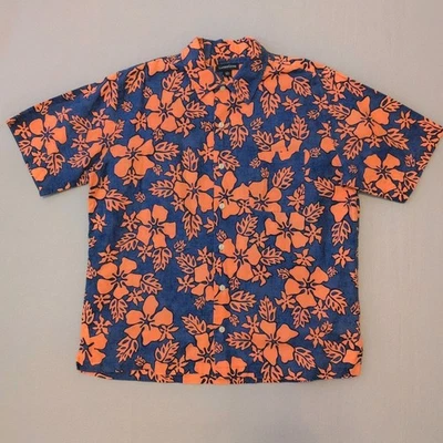 Lands’ End Hawaiian Button Down Shirt Mens Sz L Cotton Linen Tropical Floral - Image 1 of 4