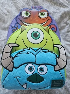 Loungefly Pixar Monsters Inc. Sulley, Mike & Randall Triple Pocket Mini Backpack - Picture 1 of 4